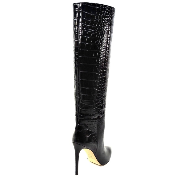 PARIS TEXAS 🇮🇹 WOMEN'S BLACK EMBOSSED CROCO STILETTO FASHION BOOTS - Picture 5 of 9